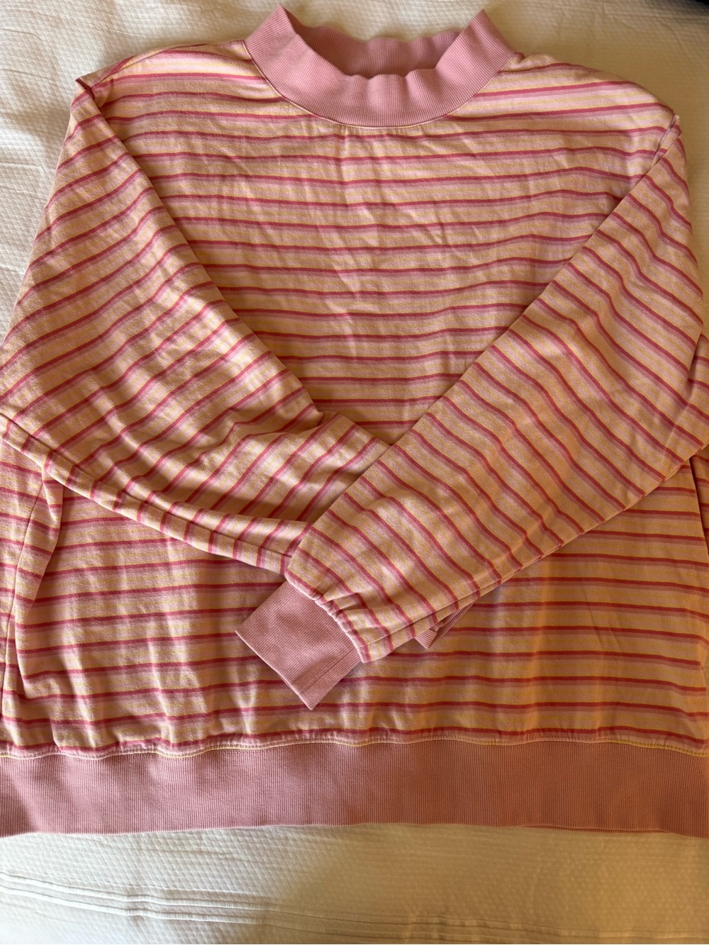 Striped Pink and Cream Mock Neck Sweater